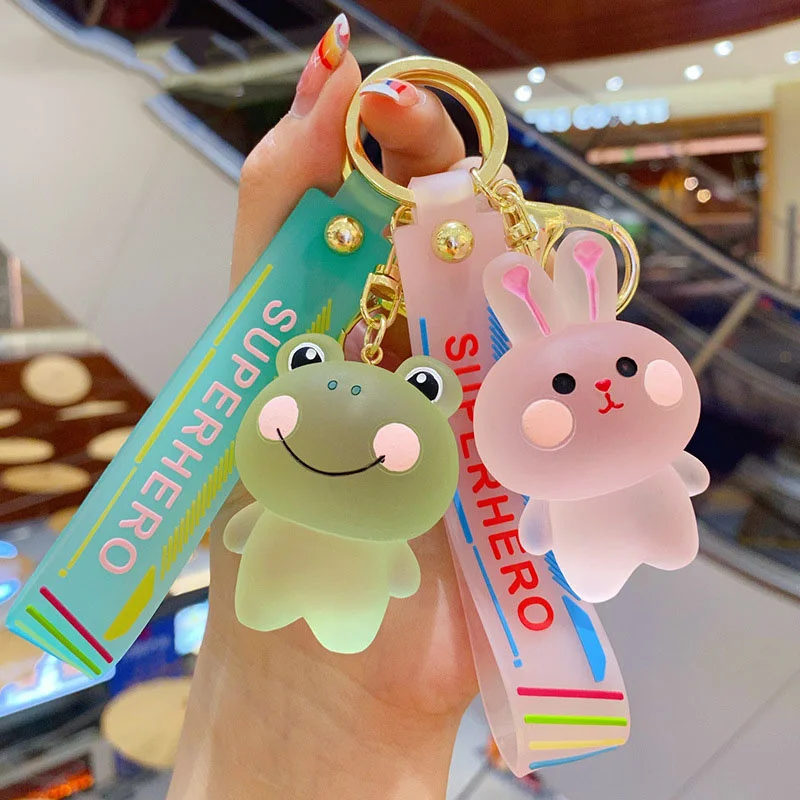 

Cartoon Crystal Bear Key Chain Transparent Keyfob Cute Frog Animal Keyring Backpack Pendant Couple Women Men Gift Car Keychain