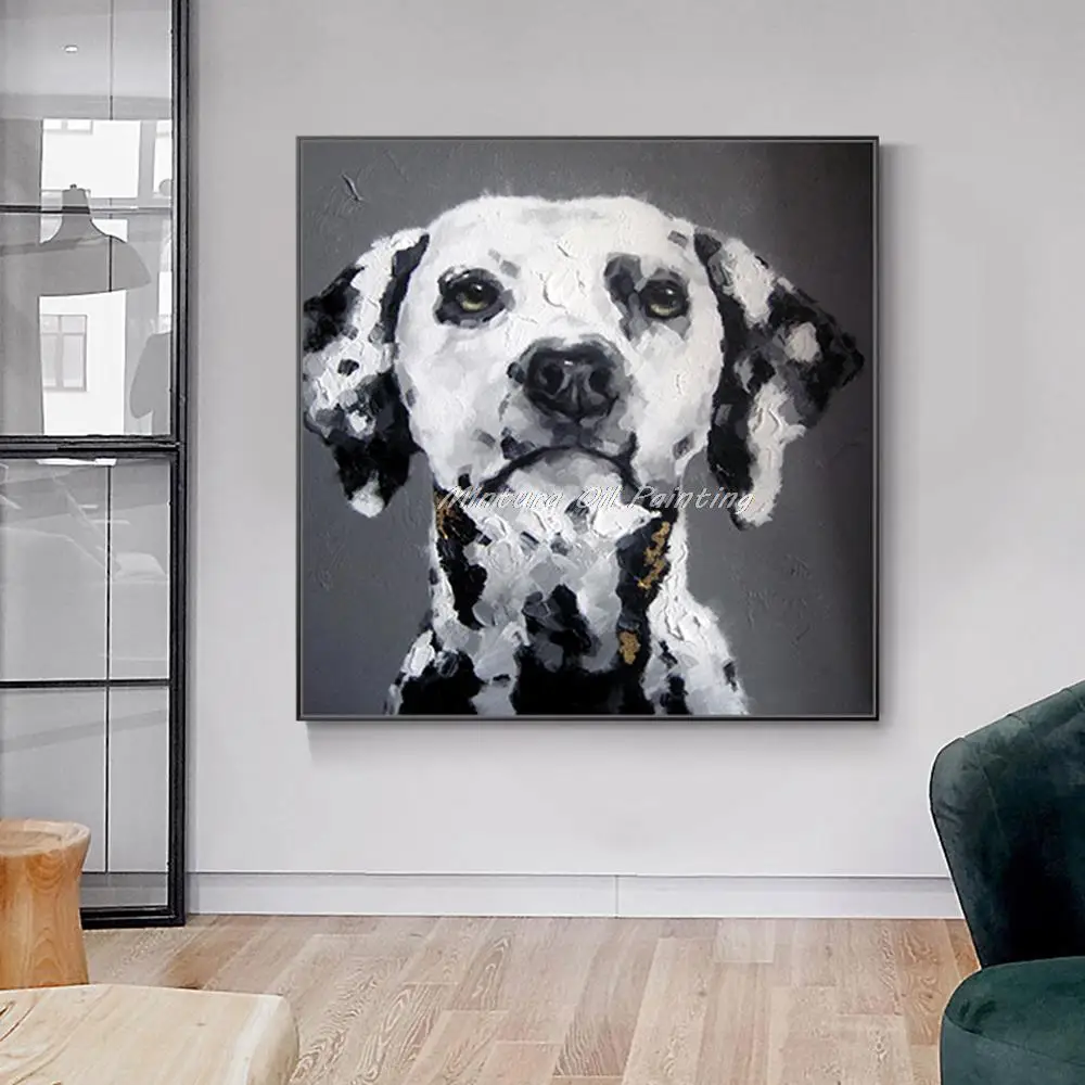 

Mintura Ручная роспись Современная Абстрактная черная белая собака животное картина маслом на холсте фотография для детской комнаты домашний декор