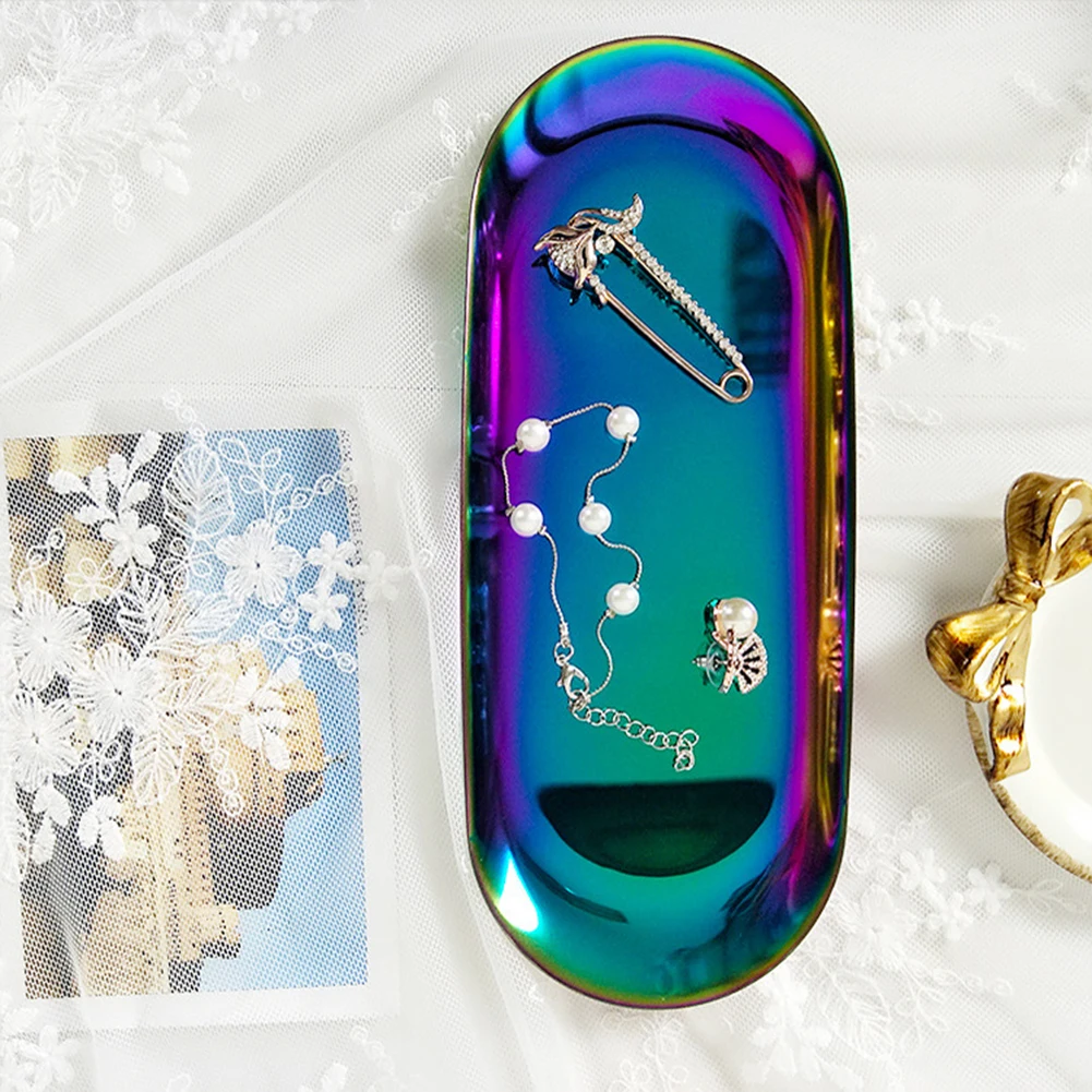 Цветной металлический поднос для хранения Золотая овальная горошек Фруктовая