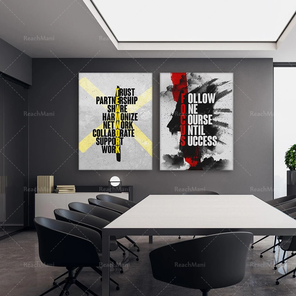 

2 pièces d'esprit de travail d'équipe décoration de bureau inspirante art mural impression sur toile inspirante / citation de mi