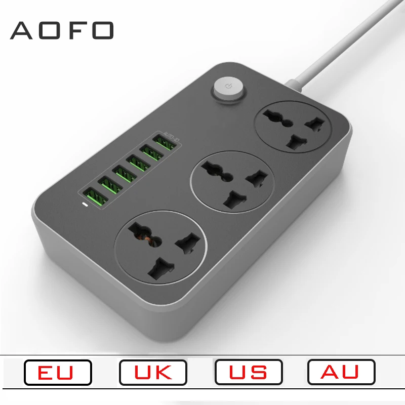 Сетевой удлинитель с 3 розетками и 6 портами USB 4 а/17 Вт 2 м|Удлинители
