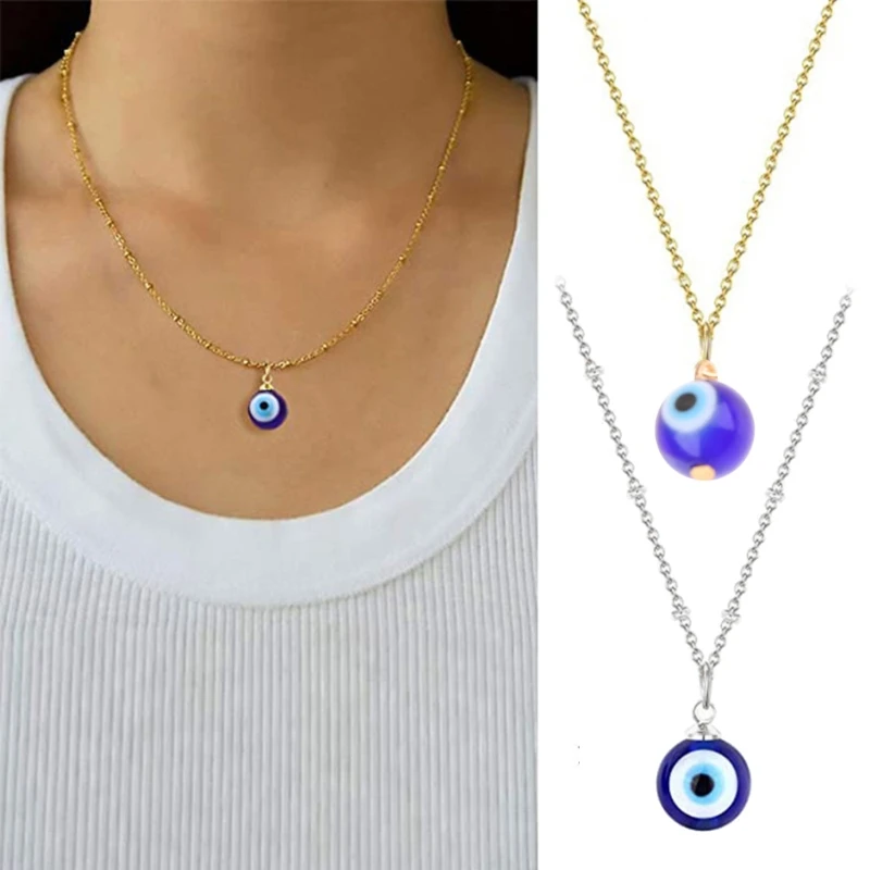 

N58F Evil Eye Necklace for Women Men Blue Turkish Golden/Silver Chain Evil Eye Necklace Lucky Protection Necklace