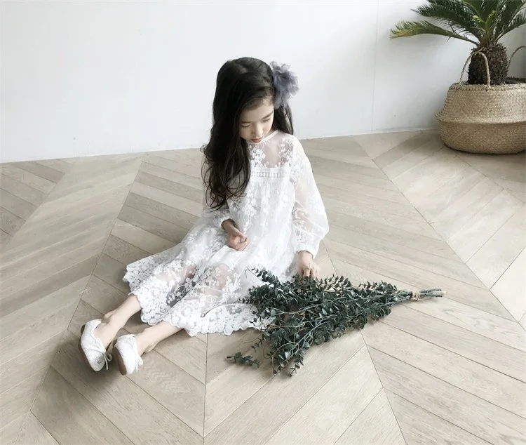 Long Sleeve Girl Dress 2018 Autumn Korean Lace Teen Kids White Fairy Fancy 3 4 5 6 7 8 9 10 11 12 13 Year Girls | Детская одежда и