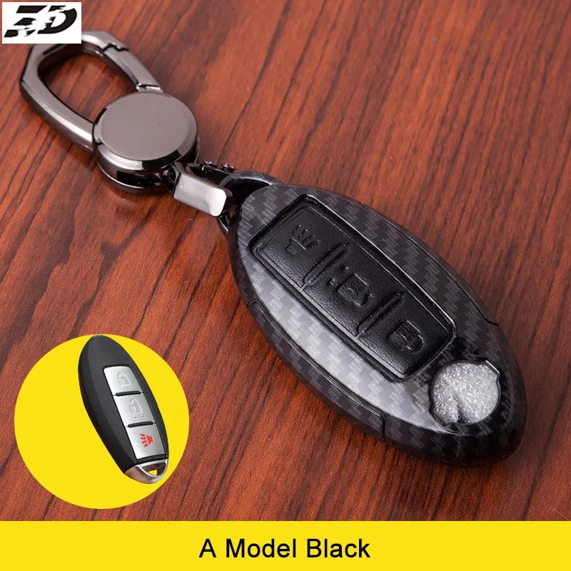 Чехол для автомобильного ключа из углеродного волокна и кожи Nissan Teana X Trail Qashqai Livina