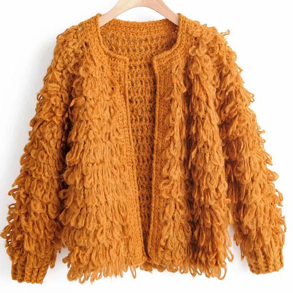 Осенне-зимний новый однотонный кардиган с круглым вырезом Женский вязаный