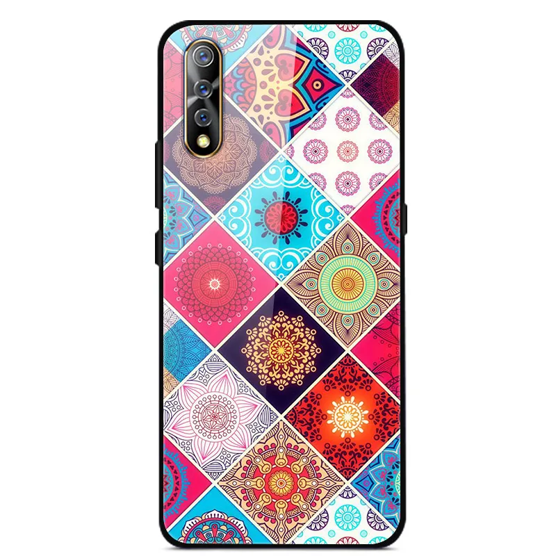 

For VIVO S1 Phone Case Tempered Glass Case Back Cover With Black Silicone Bumper Series 3