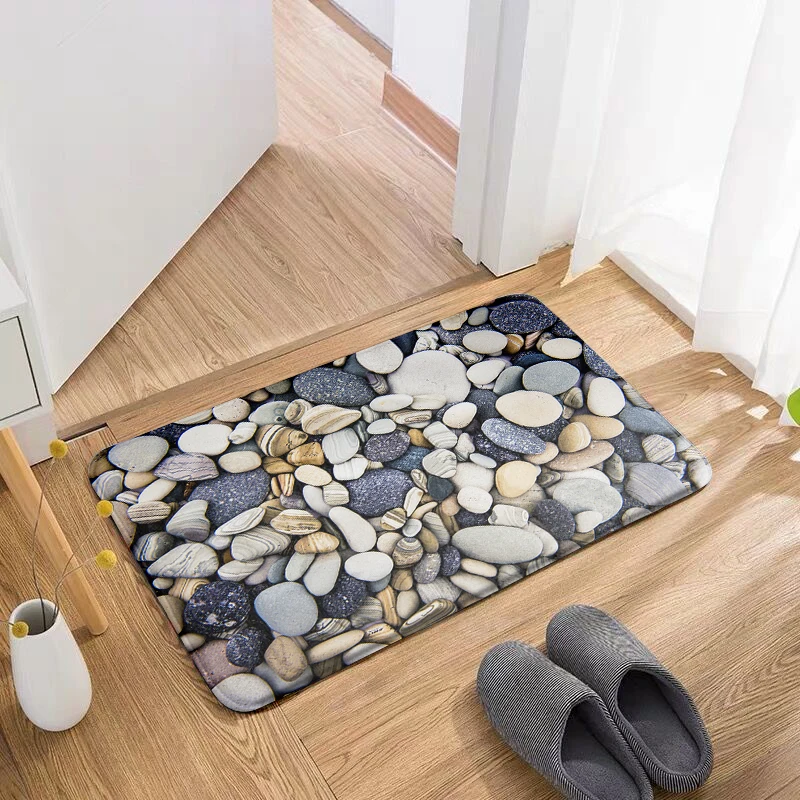 

New Style 3D Cobblestone Flannel Door Mat Kitchen Bathroom Toilet Area Anti-Slip Mat For Floor Indoor Entrance Waterproof Rug