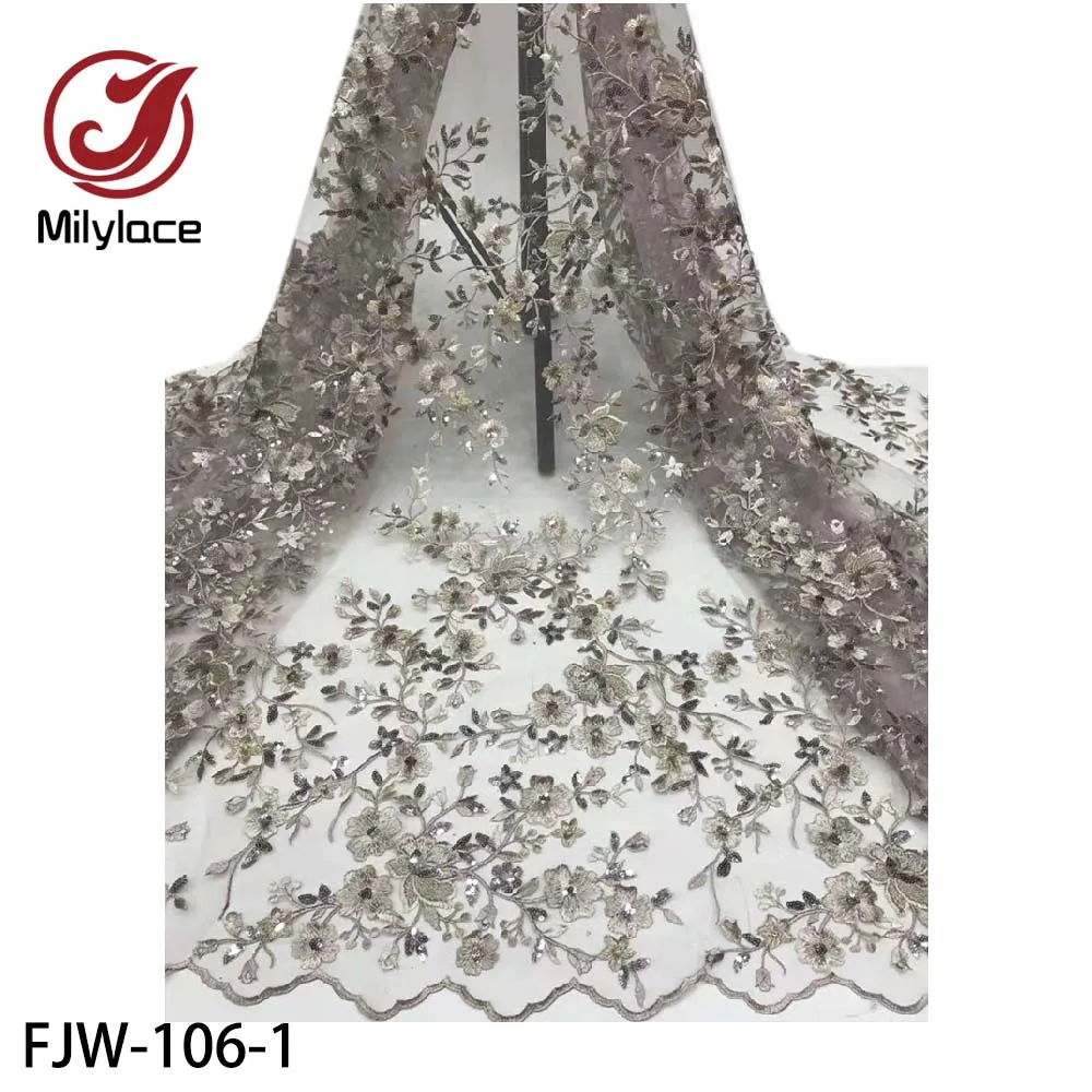 

High Grade African Tulle Lace Fabric Exquisite Embroidered French Net Lace Fabric with Sequins for Dress FJW-106