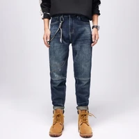 street style fashion men jeans retro blue elastic loose fit ripped jeans men spliced designer hip hop wide leg denim pants
