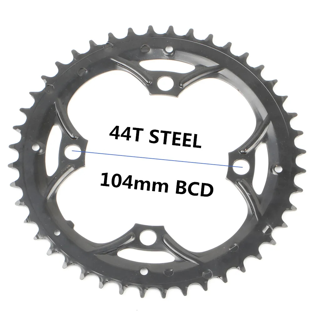 44T STEEL Круглая цепь MTB горный велосипед 104BCD 22T 24T 32T 34T 38T 42T 44T шатуны стали алюминиевый сплав зубная пластина запчасти - Цвет: 44T STEEL