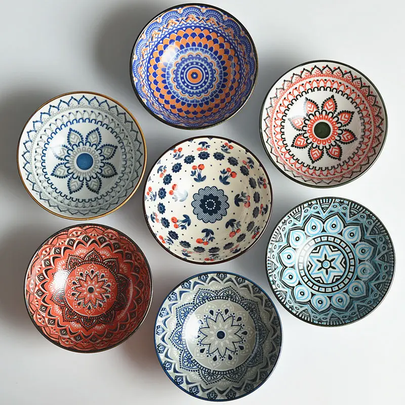 

2Pcs/Set 4.7 Inch Underglaze Rice Bowl Retro Ceramic Bowl Soup Bowl Noodle Bowl Household Tableware Set