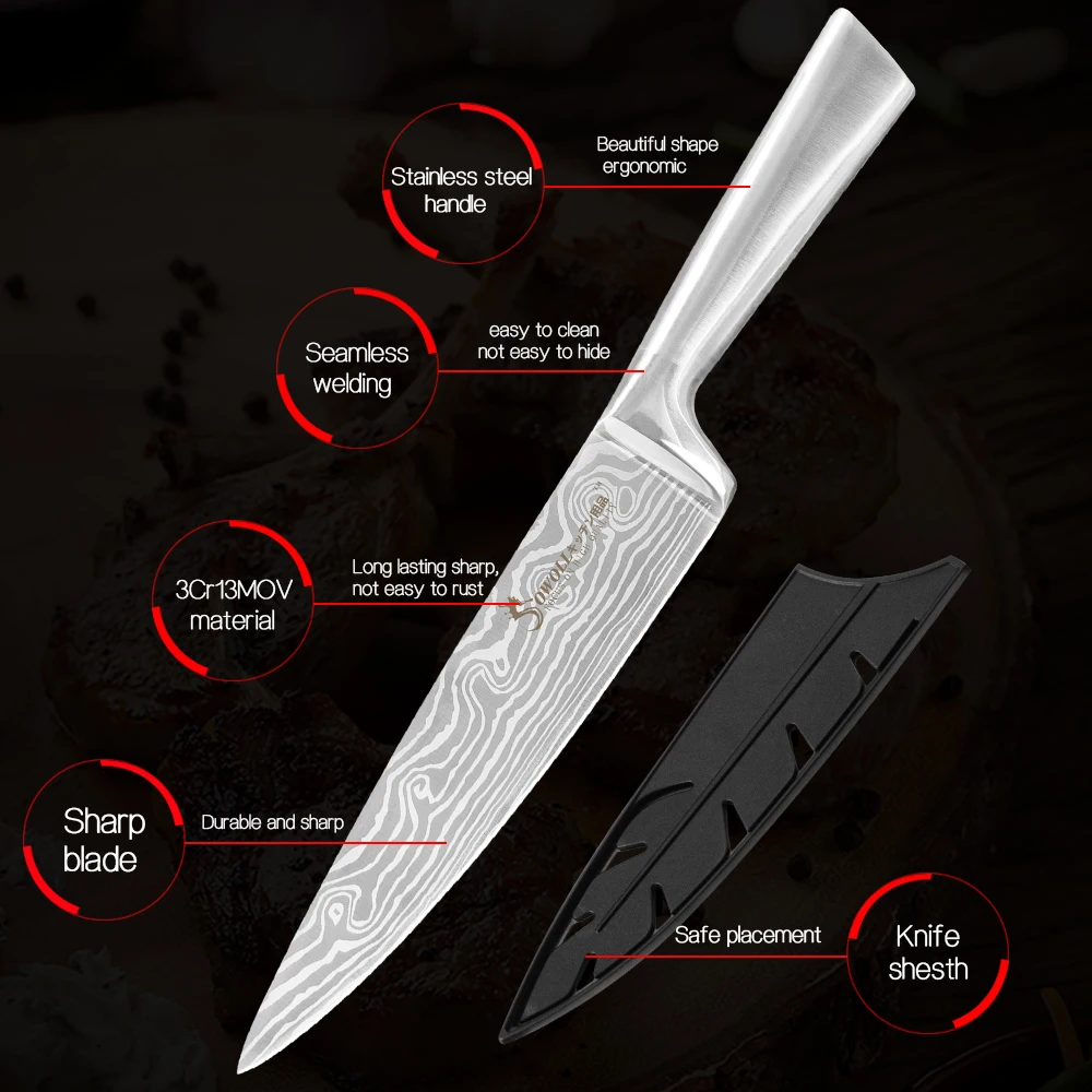 Sowoll 7 шт. набор ножей из нержавеющей стали точилка инструмент 8 ''подставка для