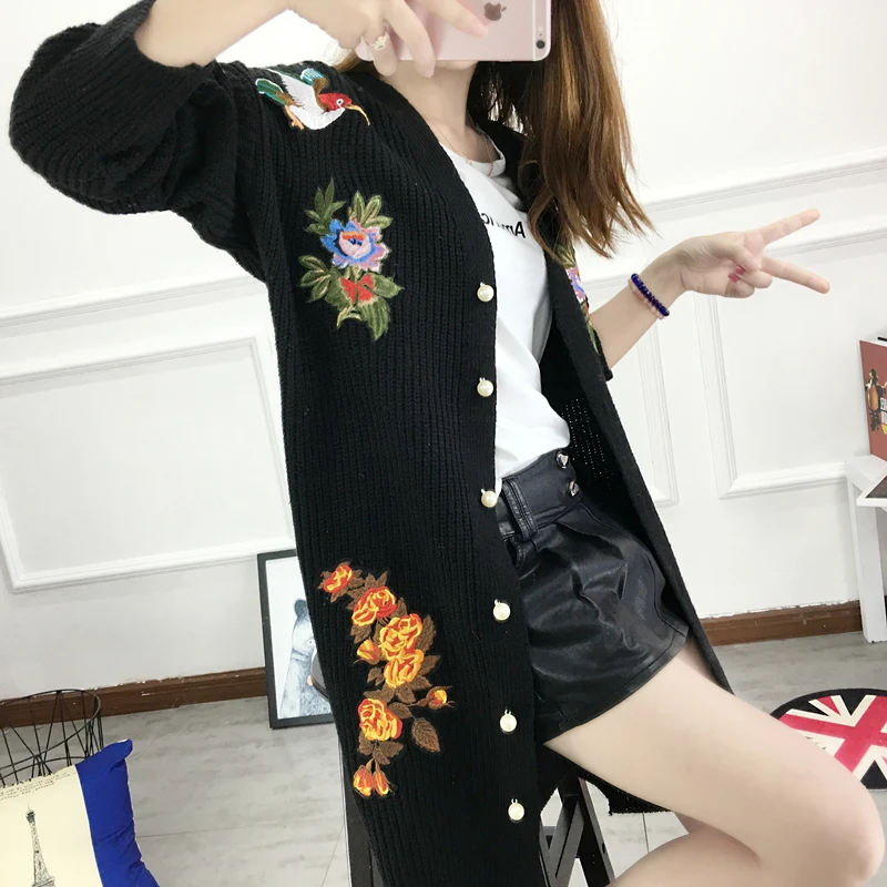Women Sweaters And Pull European New Butterfly Flower Tiger Pattern Heavy Cardigan Medium Single Breasted Sweater Coat |