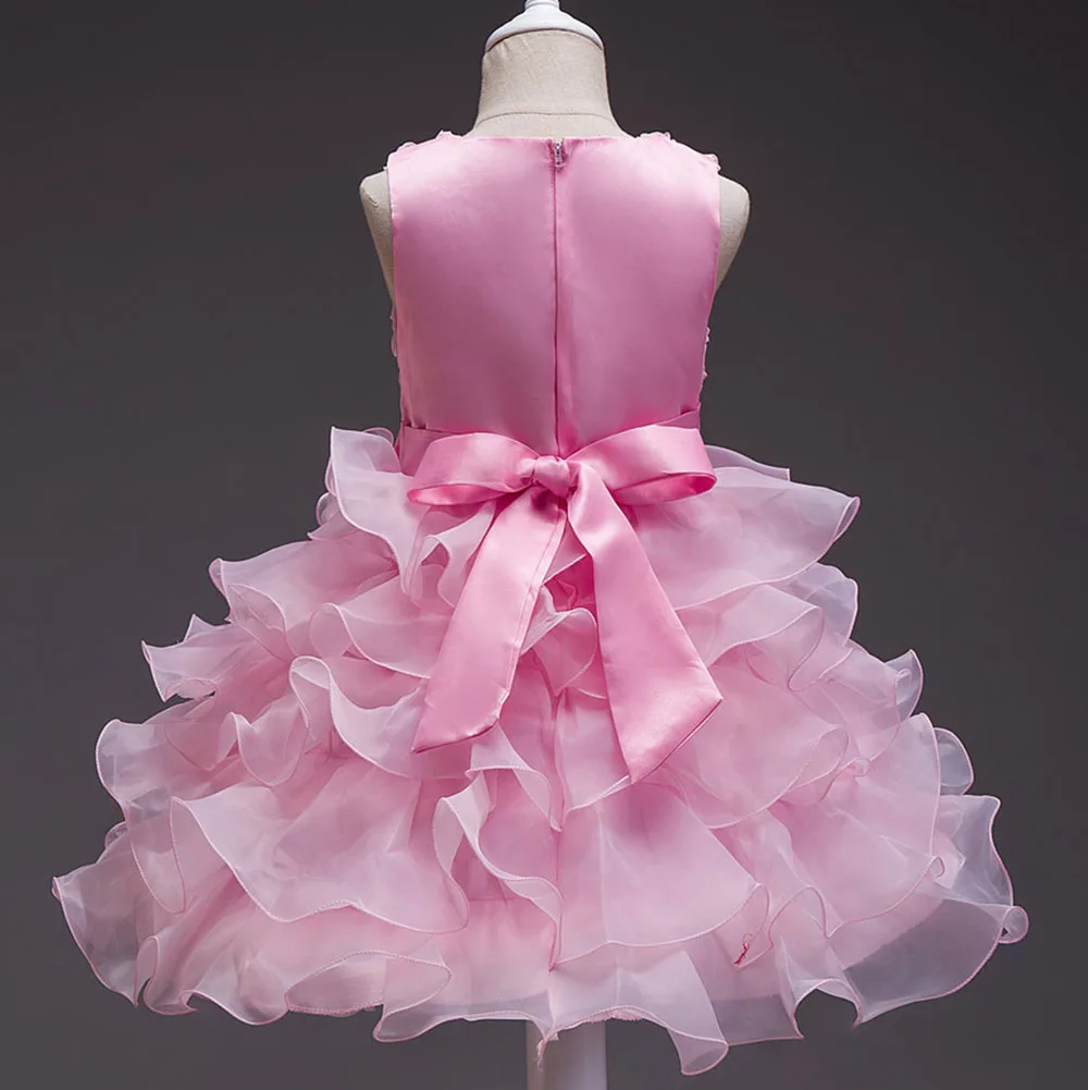 X024 Glitz Elegant Princess Pageant Gown Girl Short Dress Flower Fuscia Girls Wedding Party Dresses for Kids | Детская одежда и