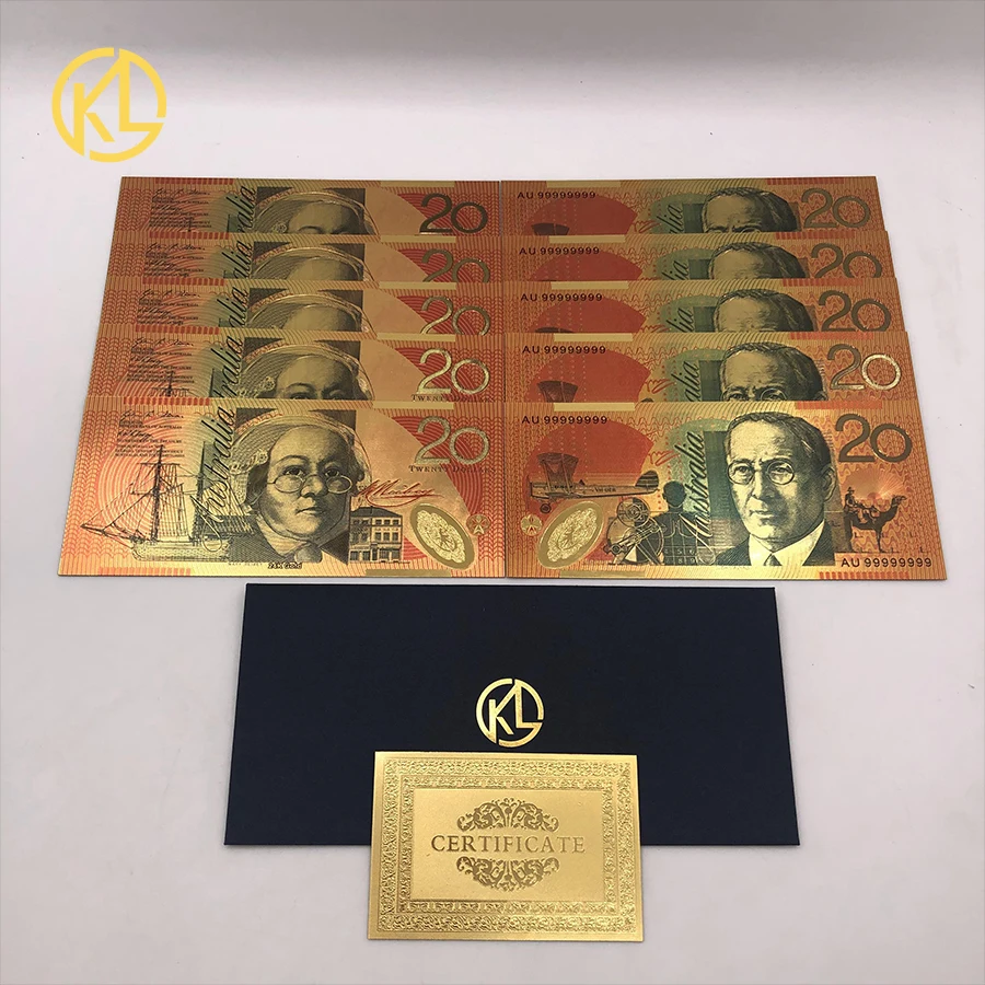 Австралия 20 долларовая Золотая банкнота покрытием красочные австралийский