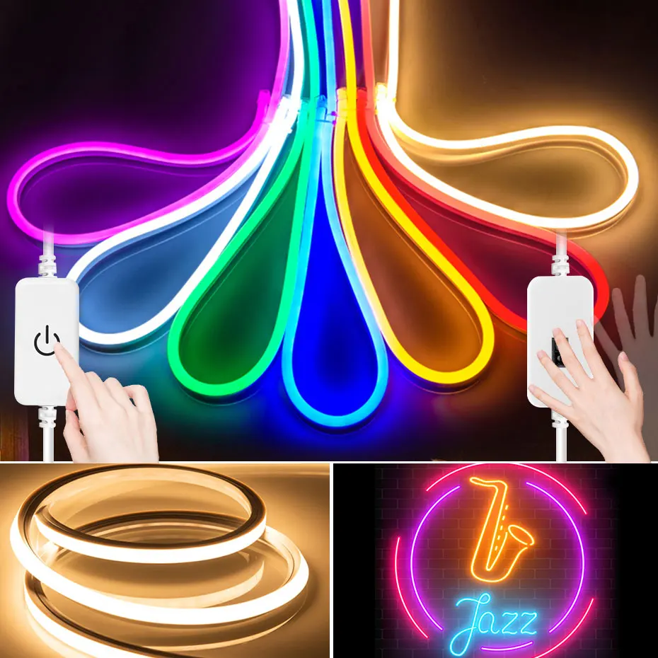 

KL DC12V Waterproof Neon LED Strips with Hand Sweep Sensor Dimmable Flexible Neon Ribbon 1M/2M/3M/4M/5M RGB Diode Tape for Decor