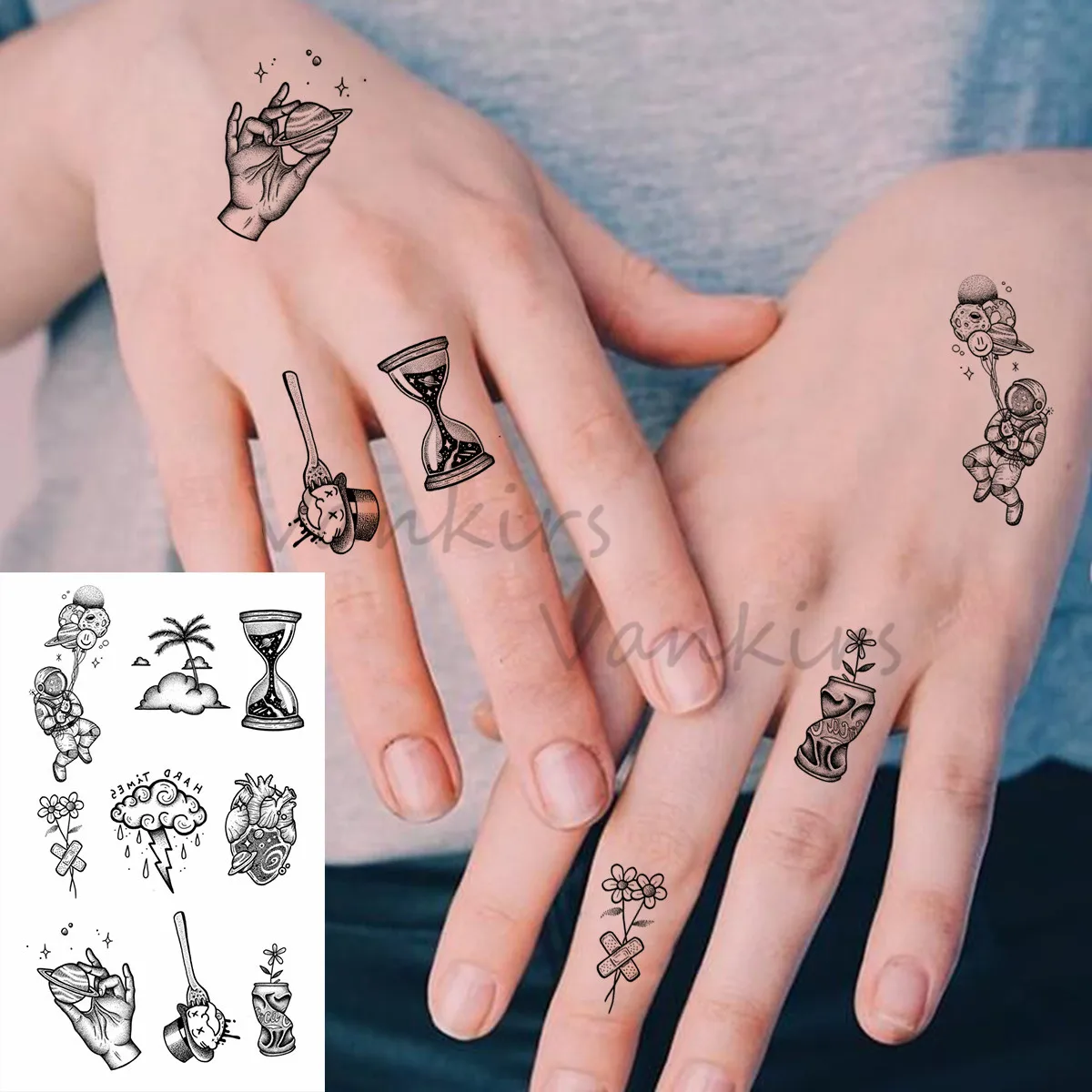 Временные татуировки для женщин и детей Мультяшные песочные часы с маленьким