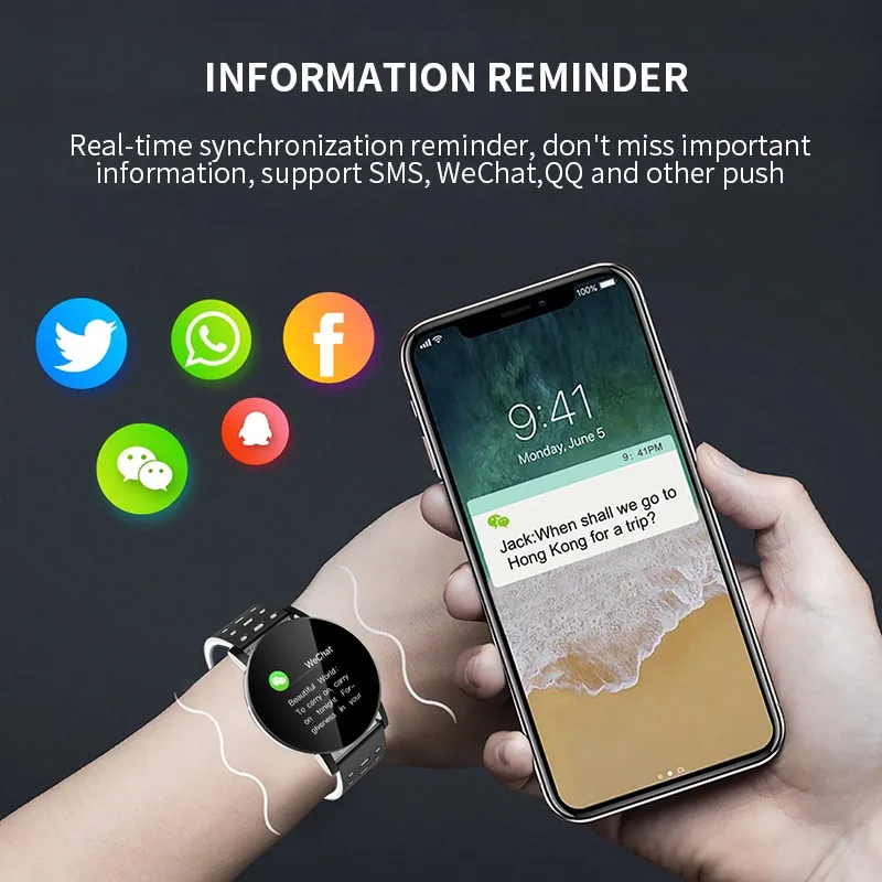 119 Plus смарт-браслет IP65 Водонепроницаемый фитнес-трекер Шагомер Смарт-часы для