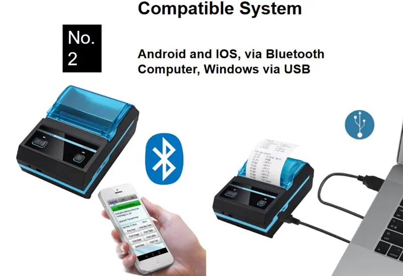 Мини-принтер Android IOS bluetooth Windows USB 58 мм термальный кассовый беспроводной портативный термальный принтер штрих-кода