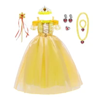 girls princess fancy dressing up belle costumes flowers off shoulder dress up deluxe ball gown dresses kids party dress 2 10t