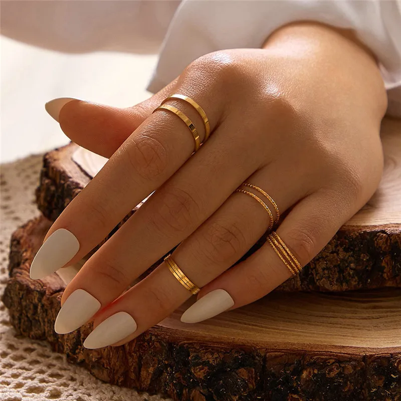 

LETAPI Gold Silver Color Round Hollow Geometric Rings Set For Women Fashion Twist Open Ring Joint Ring Female Jewelry