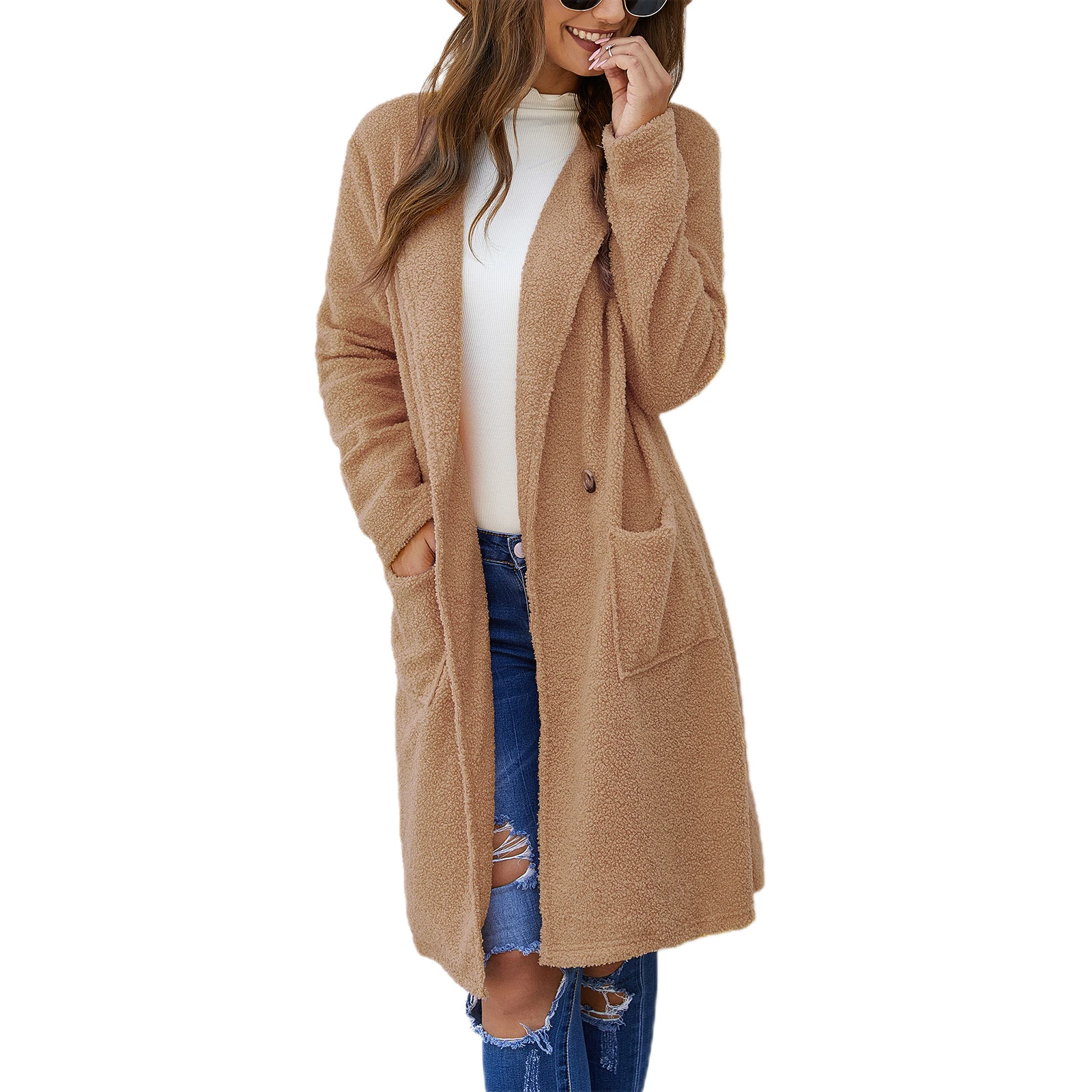 

Hirigin 2020 Fashion Women's Casual Fleece Cardigan, Winter Warm Long Sleeve Lapel Solid Color Coat with Pockets