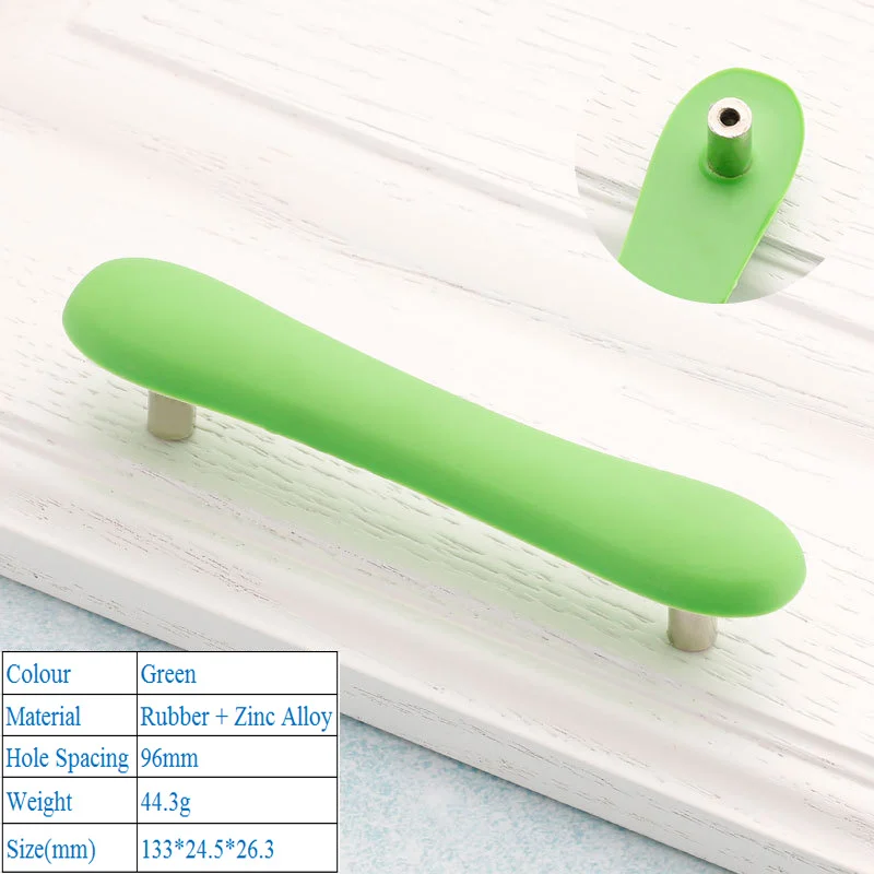 Green 6256-96mm LBA, детские резиновые дверные ручки, милые розовые, желтые, синие, Звездные, лунные, облачные, кухонные ручки и ручки для шкафа, мебельные ручки для выдвижных ящиков - Цвет: Green 6256-96mm