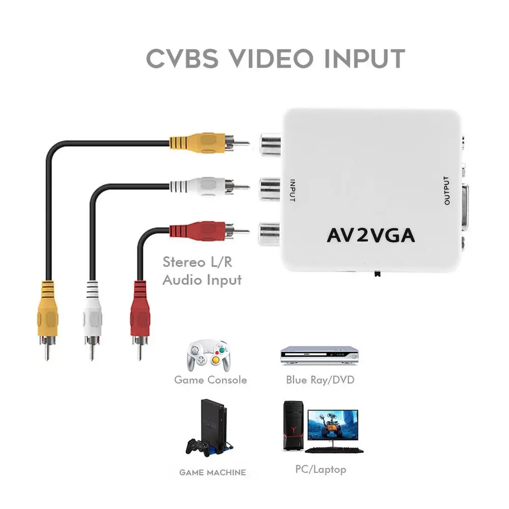 HDMI-совместимый видеоконвертер AV2VGA Mini AV VGA конвертер 1920x1080 60 для ПК в телевизор