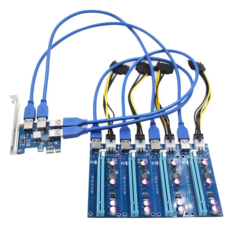 

PCI-E Expansion Card Set PCI-E 1X to PCI-E 16X 4XUSB 6Pin Graphics Extension Cable Adapter Card Set for BTC Miner
