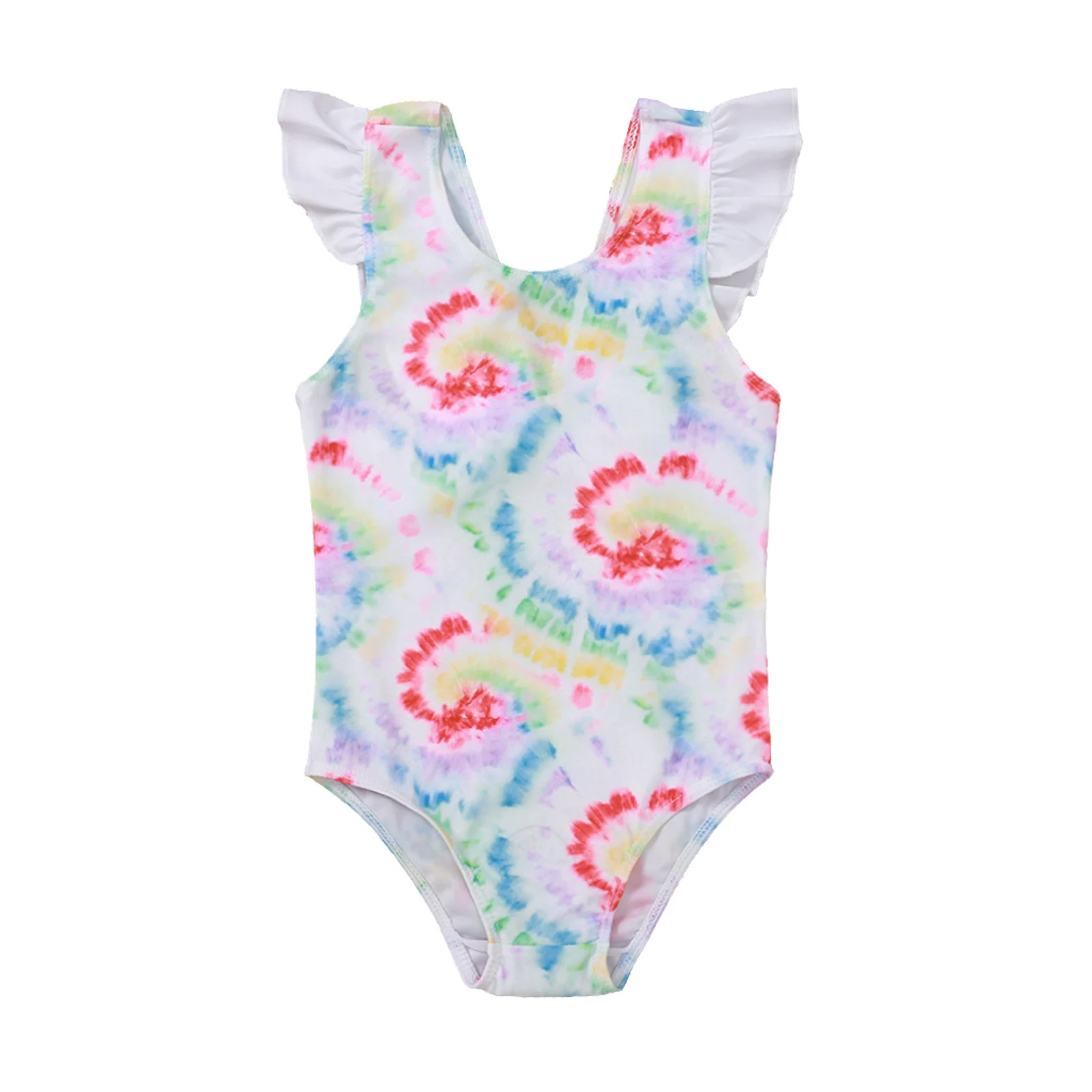 

Summer Children Little Girls One-piece Swimsuit Cute Flamingo/Tie-dye Printing Fly Sleeve Swimwear for Vacation Beach