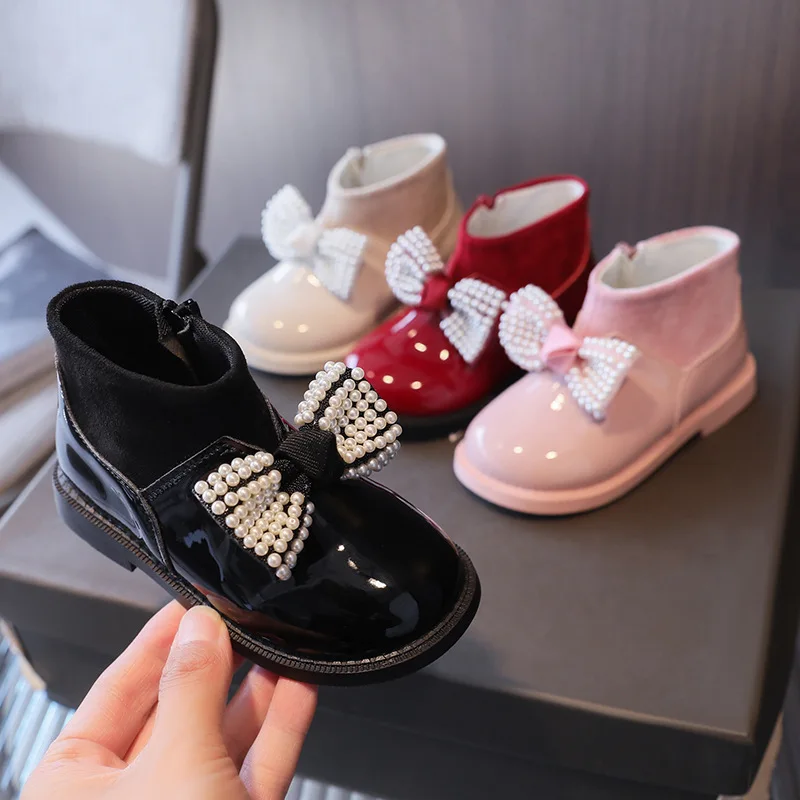 

Girls Shoes Children Casual Shoes 2021 Girls Winter Shoes New Butterfly and Little Pearls Decor Princess Solid Kids Fashion Shoe