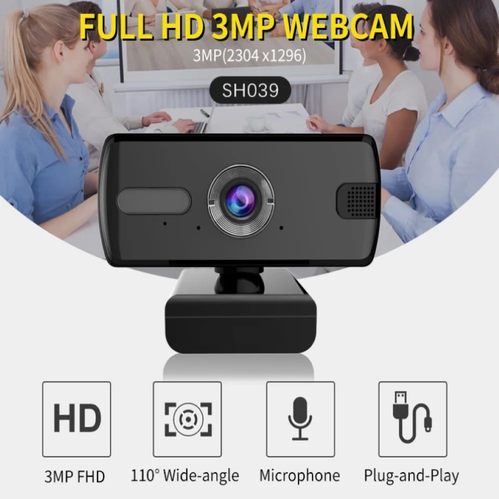 Новейшая веб- камера SH039 3MP Full HD с микрофоном USB подключи и работай для Конференции