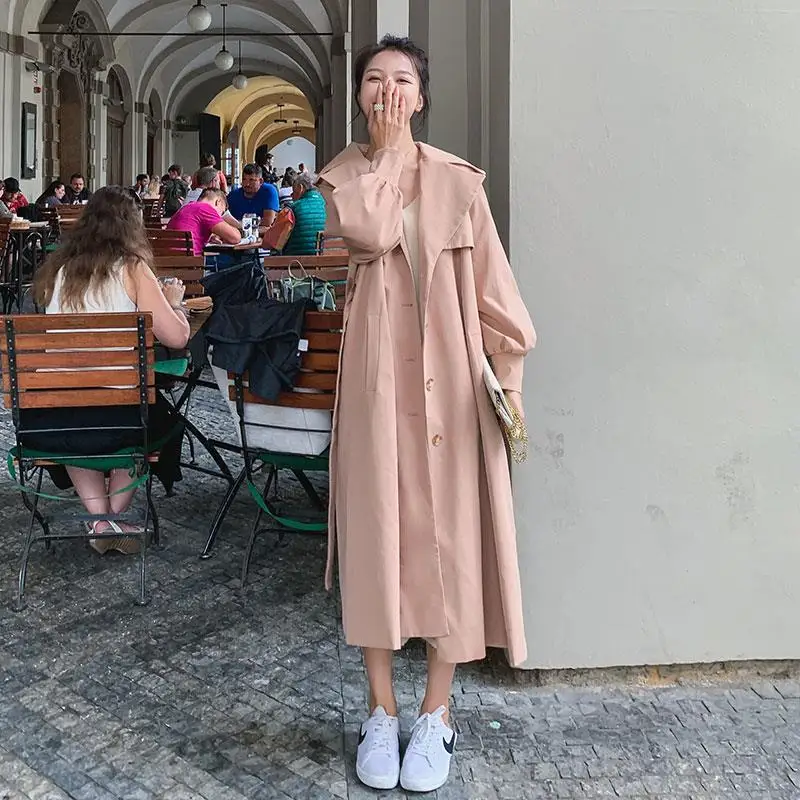 

Windbreaker women's 2021 new mid long small autumn dress British style loose temperament popular gentle coat