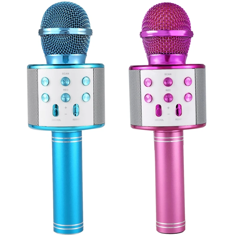 2 Pcs Wireless Karaoke Microphone Portable Bluetooth Mini Home KTV for Music Playing and Singing Speaker Player Selfie PHONE PC |
