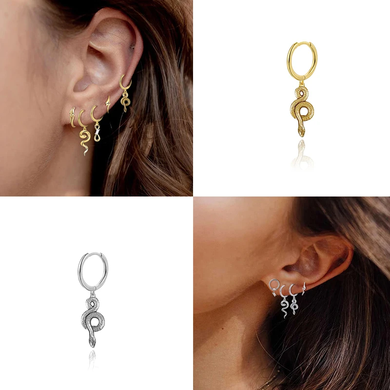 Женские серьги кольца в виде змеи серебро 100% пробы|Серьги-кольца| |