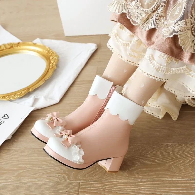 FXYCMMCQ 2021 Vogue Explode Pair of Spell Color Princess Boots Lolita Lovely Girl Boots 8-62