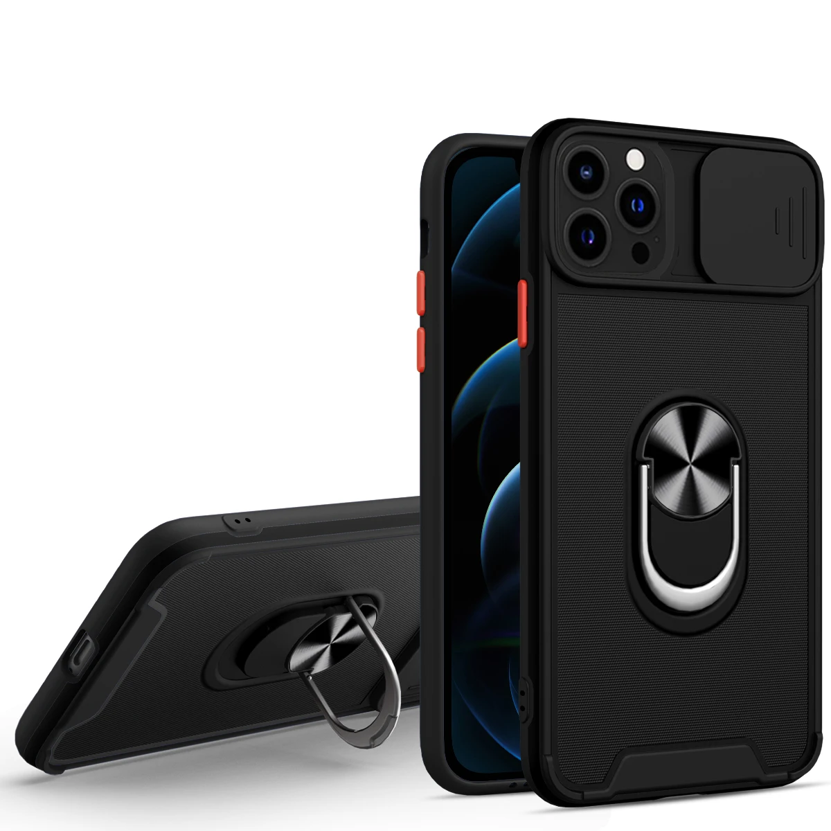 

Armor Push Window Protect Phone Case For iPhone 6 6S 7 8 11 SE 2020 13 Plus X XS XR 12 Mini Pro Max Anti-fall Ring Bracket Cover