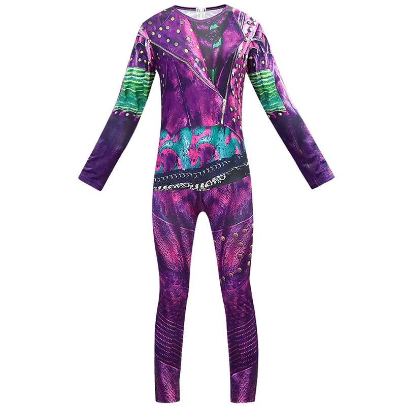Mal Jumpsuit D Потомки 3 Тал комбинезон Эви маскарадная Одежда наборы для макияжа маленькие дети комбинезон для Хэллоуина страшные вечерние костюмы Карлоса Джея - Цвет: Mal Jumpsuit D