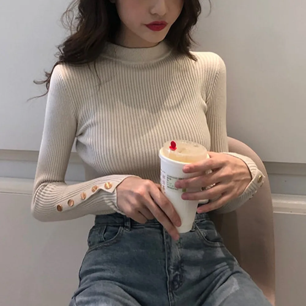 

Women Turtleneck Sweaters Jumpers Knitwear Skinny Long Sleeve Pullovers