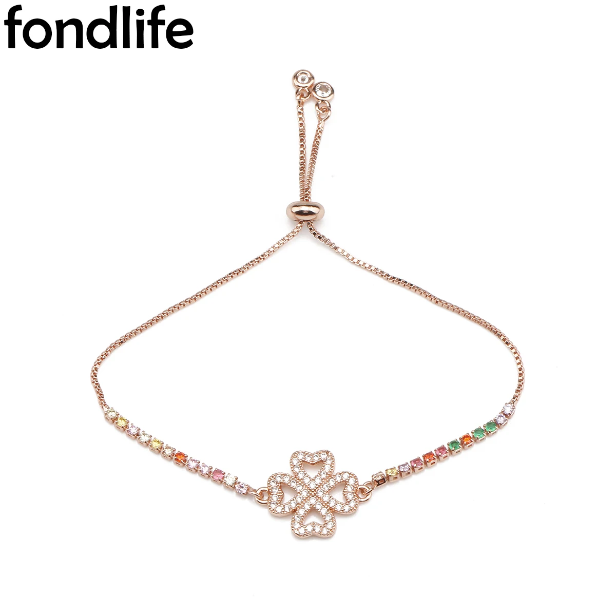 

2021 Trend Four-Leaf Clover Bracelet Rose Gold Women CZ Lucky Chain Bangle Adjustable Jewelry Festival Party Gift Couple Present