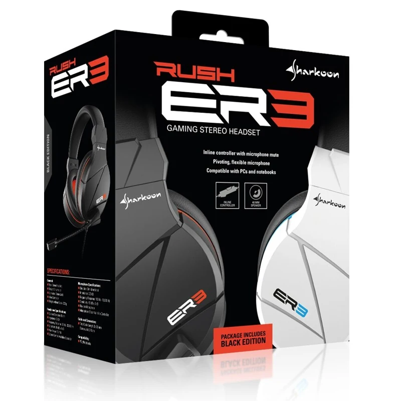 Headset Sharkoon Rush ER3 wired 20-20000 Hz 32 Ohms 94 dB color: black |