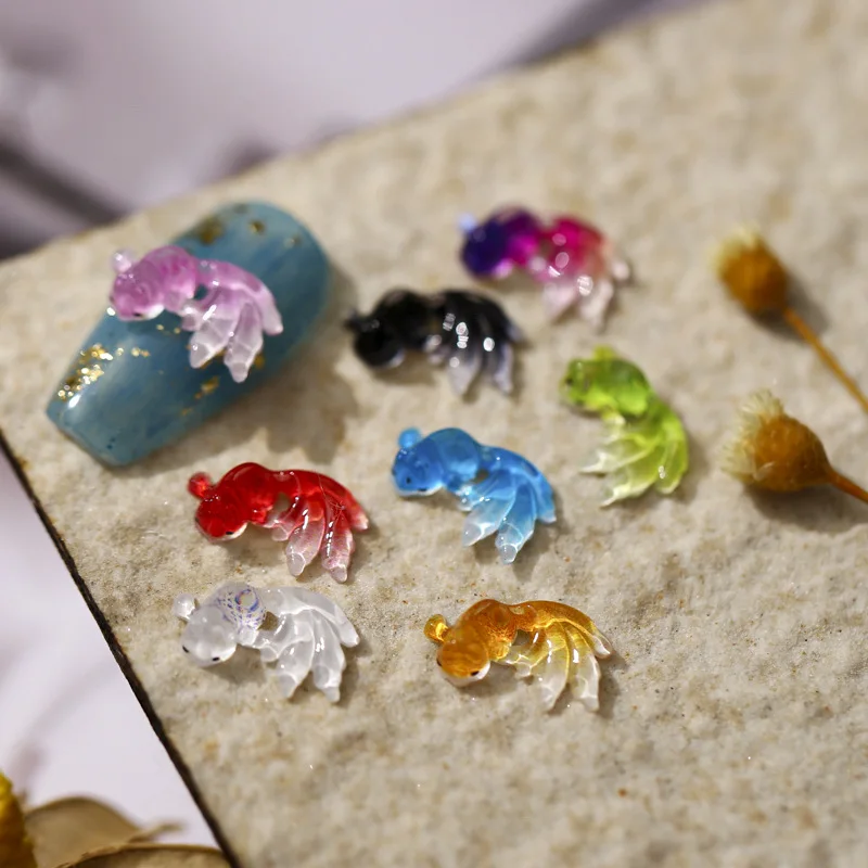 

The new 2021 nail goldfish color fingerling 20PCS Colorful Fish 3D Nail Charms 20pcs 3D Nail Art Candy Nail Charms Jelly Fish