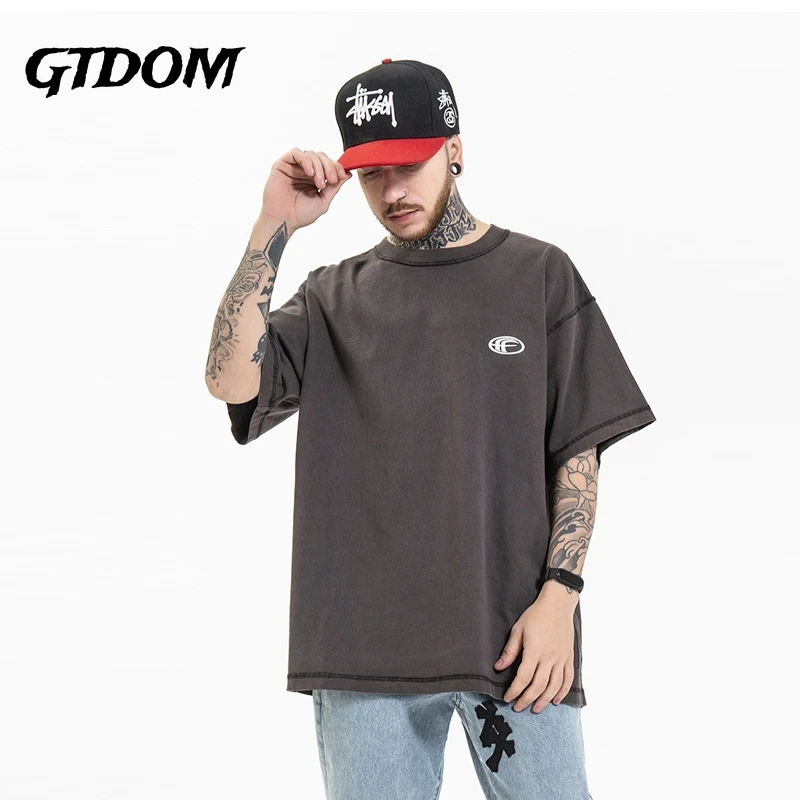 

GTDOM Men New Style National Tide Short Sleeve T-Shirt 2021 Summer New Print One Colour Spacious Short Sleeve T-Shirt
