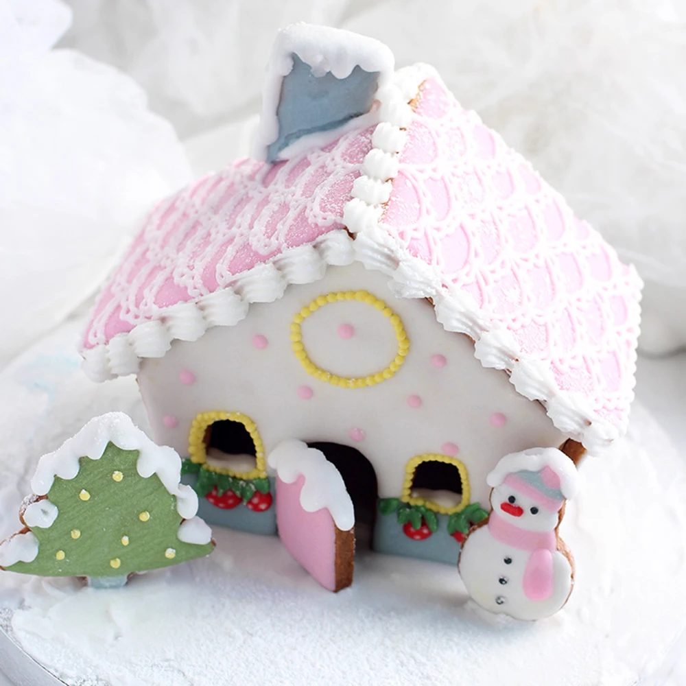 New 8pcs Plastic 3D Cookie Cutter Set Christmas Gingerbread House Fondant Mold DIY Biscuit Mold Baking Pastry Cake Cookie Tool