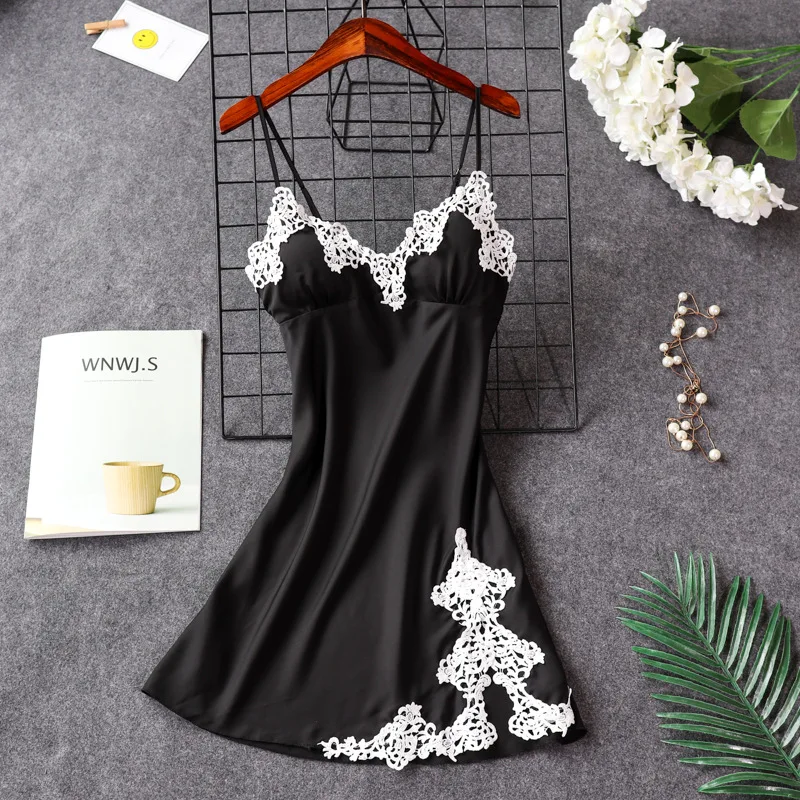 Черный шелковистый халат для сна сексуальный женский топ на бретельках ночная