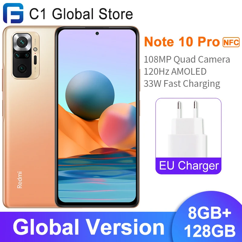 Оригинальная глобальная версия Xiaomi Redmi Примечание 10 Pro смартфон 8 Гб оперативной