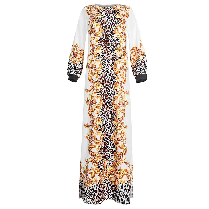 

Women Long Sleeve Retro Printed Plus Size Oversize Maxi Mulism Dress