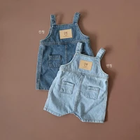 2021 toddler baby summer new jeans boys fashion pocket decoration short trousers kid girls suspenders denim pants overalls