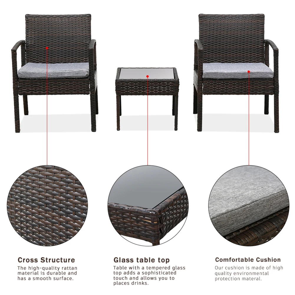 

3 Piece Patio Furniture Set Wicker Rattan Outdoor Patio Conversation Rattan Chair Wicker Conversation Sofa Set