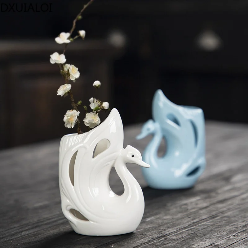 Ажурная керамическая ваза DXUIALOI в виде лебедя креативное украшение для офиса